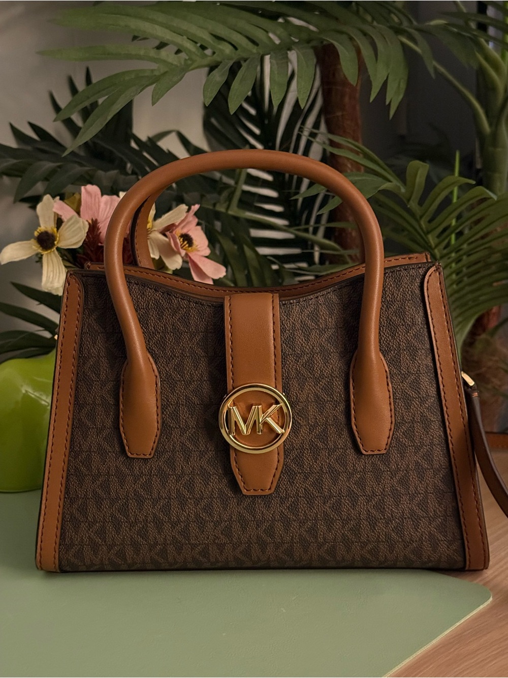 Michael Kors Brown & Tan Signature MK Satchel